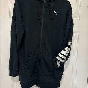Puma Black Zip Hoodie with White Puma Sleeve Script